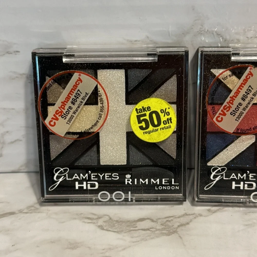 Rimmel London glam eyes HD eyeshadow in 008 true union Jack, and 001 black‎ cab